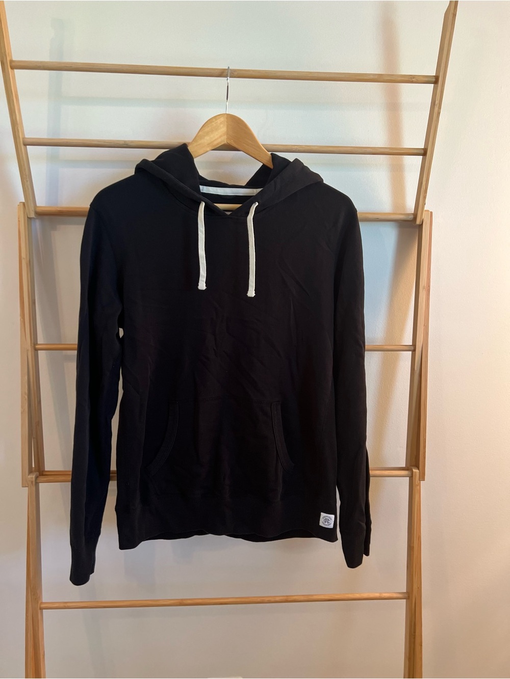 Reigning Champ Lightweight Terry Black Pullover Hoodie with White Drawcords